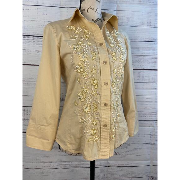 Coldwater Creek Button Front Shirt Womens XS Beaded Embroidery Cotton Blend - Picture 3 of 12